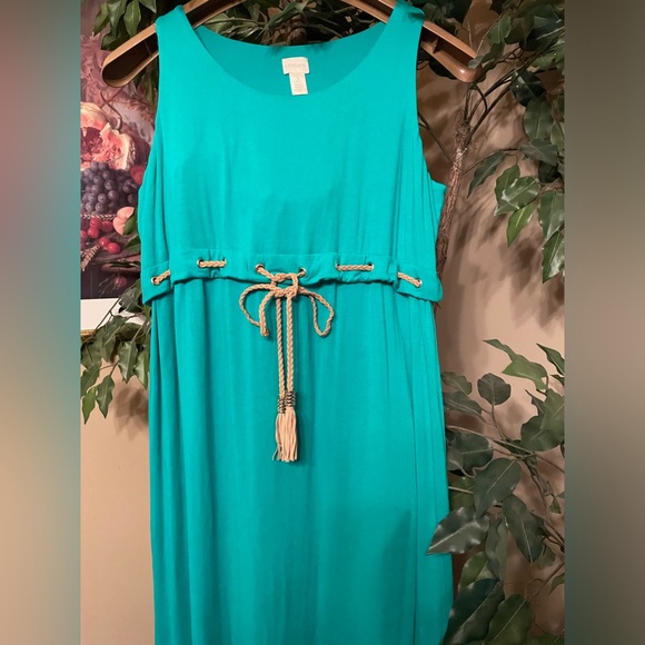 🩵 CHICO’S FOR YOU! TEAL SLEEVELESS DRESS HIGH BELTED WAIST MAXI  SZ:3 (16-18) - Picture 6 of 11